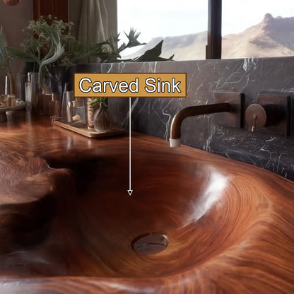 Ardento Sculpted Live Edge Solid Wood Floating Bathroom Vanity with Integrated Sink SPA353452 Lynnsnail