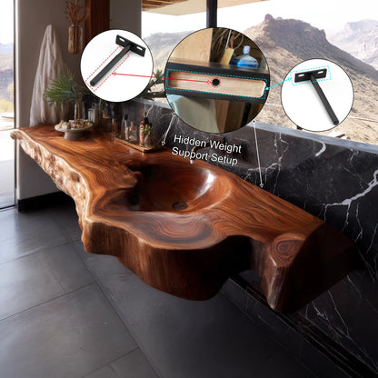 Ardento Sculpted Live Edge Solid Wood Floating Bathroom Vanity with Integrated Sink SPA353452 Lynnsnail