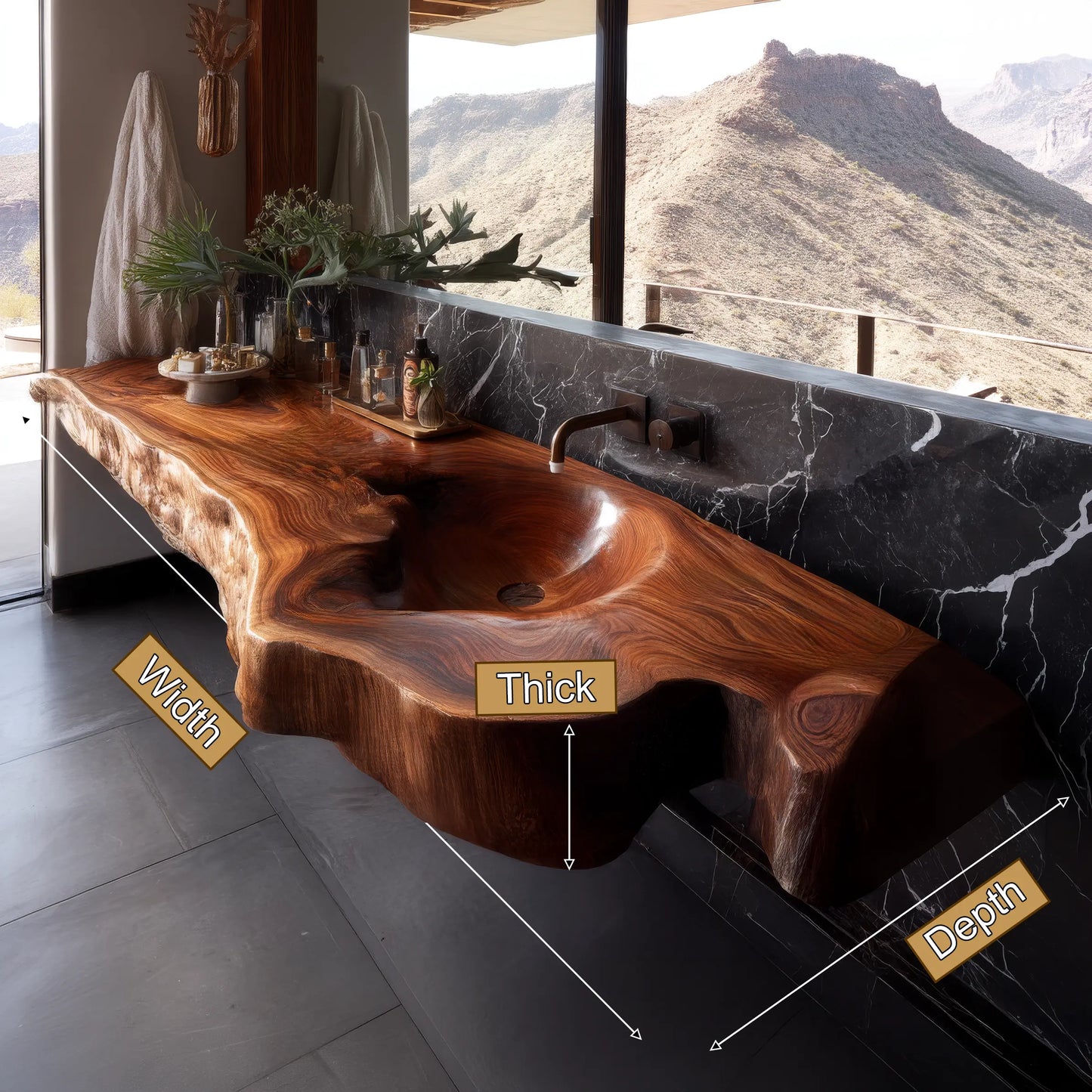 Ardento Sculpted Live Edge Solid Wood Floating Bathroom Vanity with Integrated Sink SPA353452 Lynnsnail