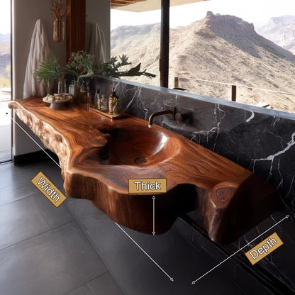 Ardento Sculpted Live Edge Solid Wood Floating Bathroom Vanity with Integrated Sink SPA353452 Lynnsnail