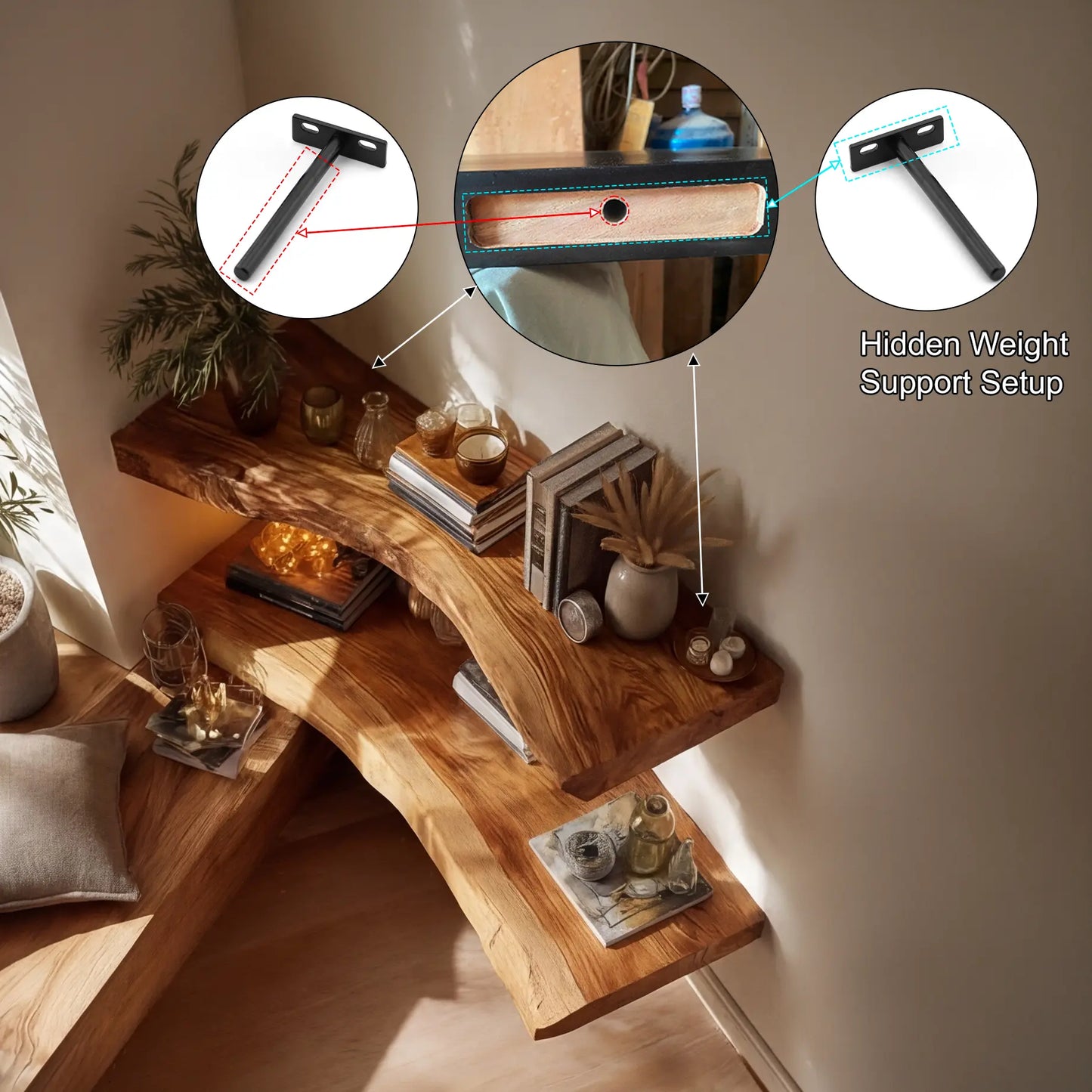 Ardorin Live Edge Solid Wood Floating Shelf SPA846446 Lynnsnail
