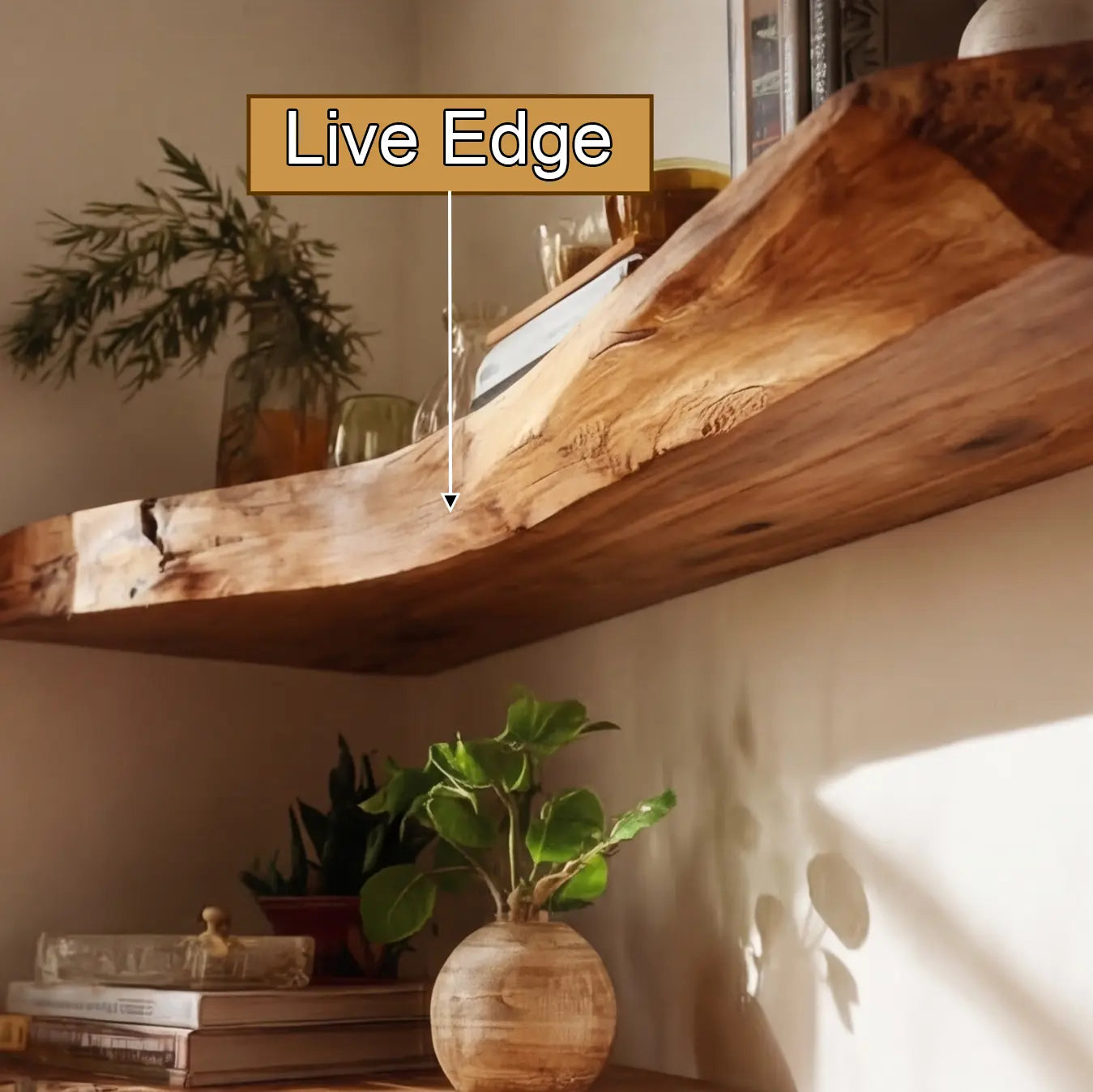 Ardorin Live Edge Solid Wood Floating Shelf SPA846446 Lynnsnail