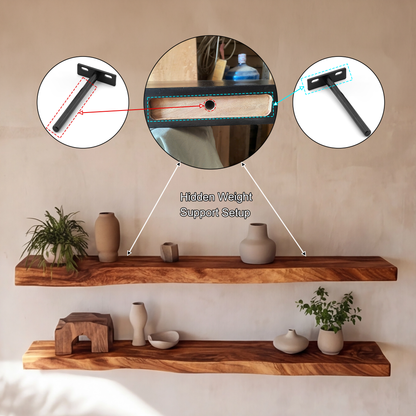 Arliven Live Edge Solid Wood Floating Shelf SPA383961