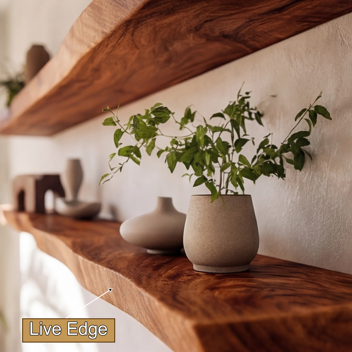 Arliven Live Edge Solid Wood Floating Shelf SPA383961