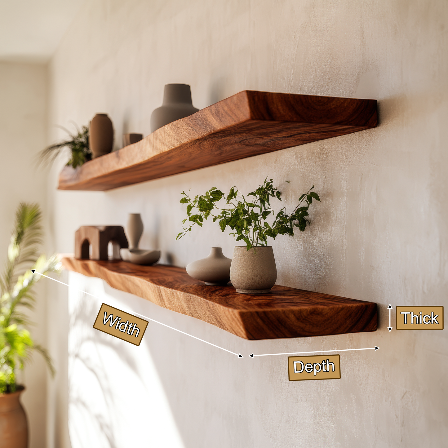 Arliven Live Edge Solid Wood Floating Shelf SPA383961