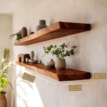 Arliven Live Edge Solid Wood Floating Shelf SPA383961