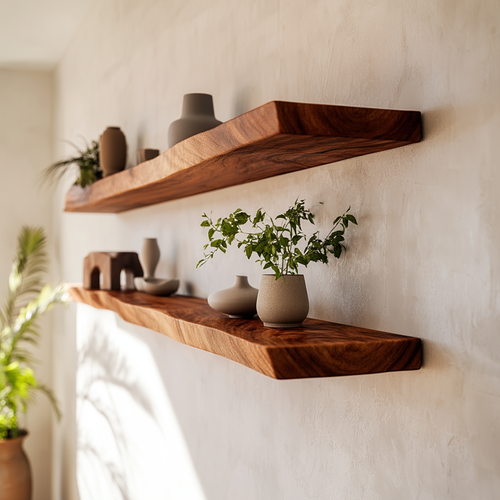 Arliven Live Edge Solid Wood Floating Shelf SPA383961
