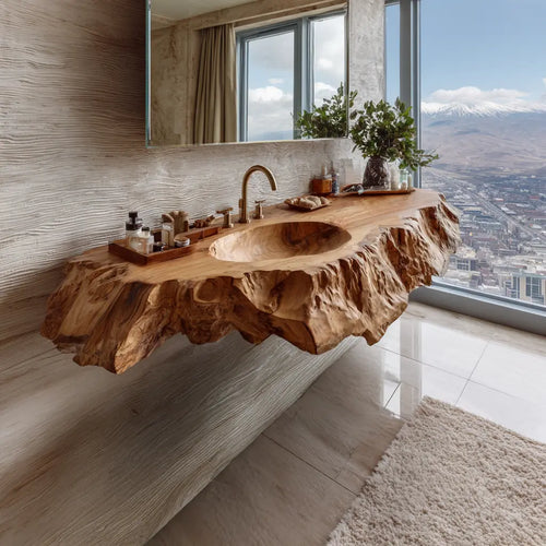 Arvella Live Edge Solid Wood Floating Bathroom Vanity with Integrated Sink Lynnsnail