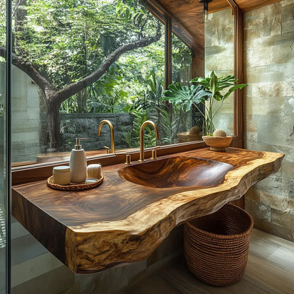 Arvessa Live Edge Solid Wood Floating Bathroom Vanity with Integrated Sink SPA256586 Lynnsnail