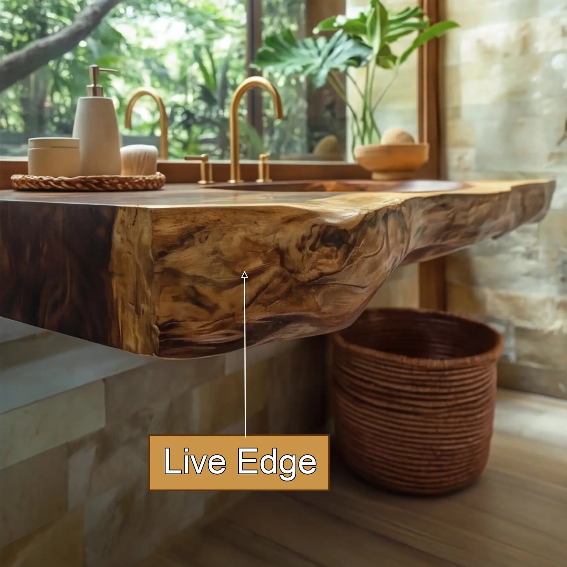 Arvessa Live Edge Solid Wood Floating Bathroom Vanity with Integrated Sink SPA256586 Lynnsnail