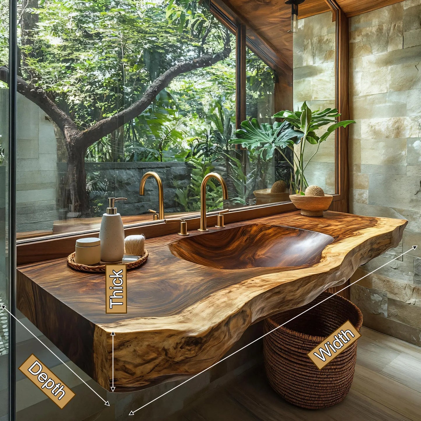Arvessa Live Edge Solid Wood Floating Bathroom Vanity with Integrated Sink SPA256586 Lynnsnail