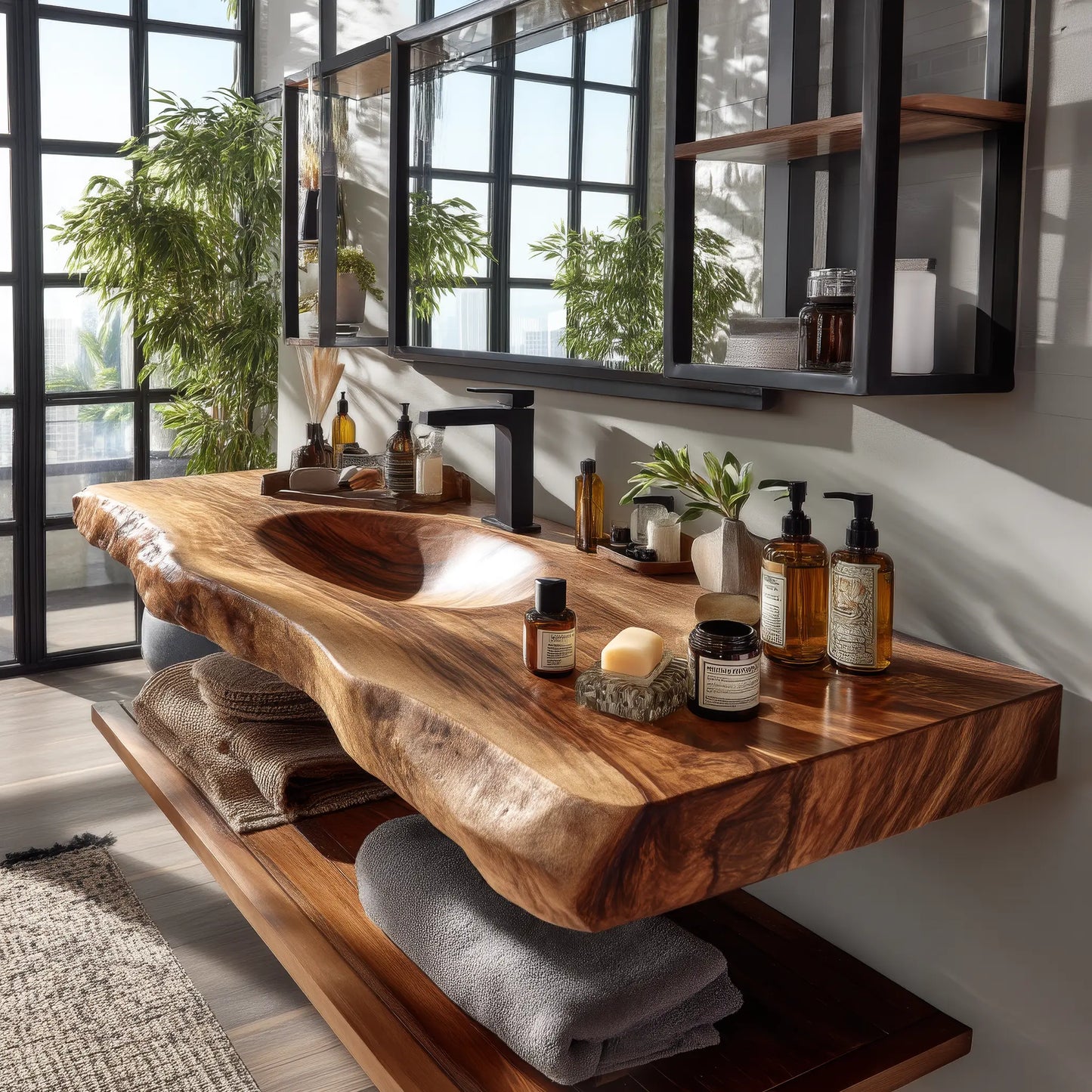 Arvion Live Edge Solid Wood Floating Bathroom Vanity with Integrated Sink SPA951365 Lynnsnail