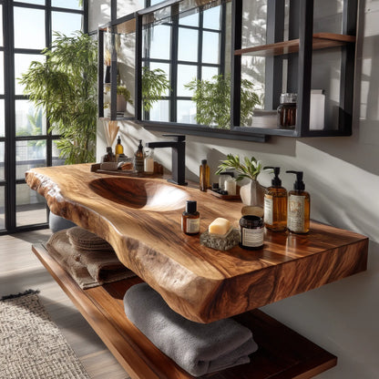 Arvion Live Edge Solid Wood Floating Bathroom Vanity with Integrated Sink SPA951365 Lynnsnail