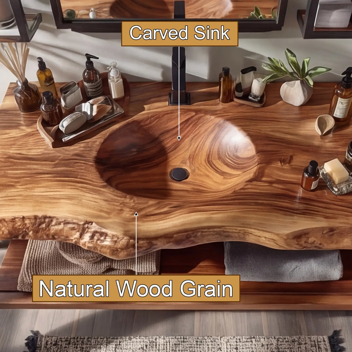 Arvion Live Edge Solid Wood Floating Bathroom Vanity with Integrated Sink SPA951365 Lynnsnail