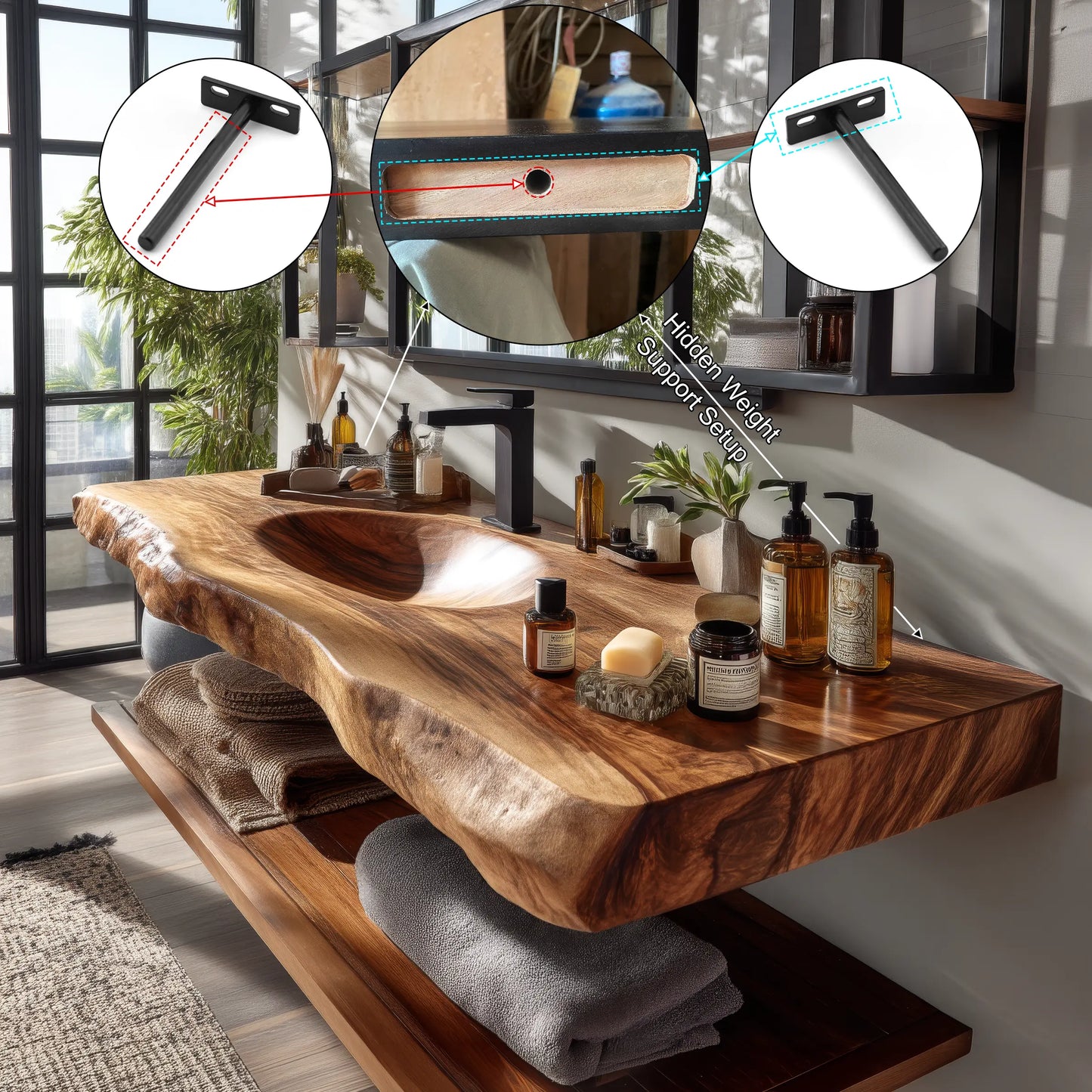 Arvion Live Edge Solid Wood Floating Bathroom Vanity with Integrated Sink SPA951365 Lynnsnail