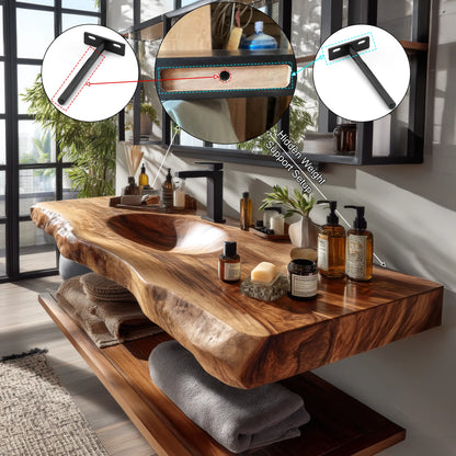 Arvion Live Edge Solid Wood Floating Bathroom Vanity with Integrated Sink SPA951365 Lynnsnail