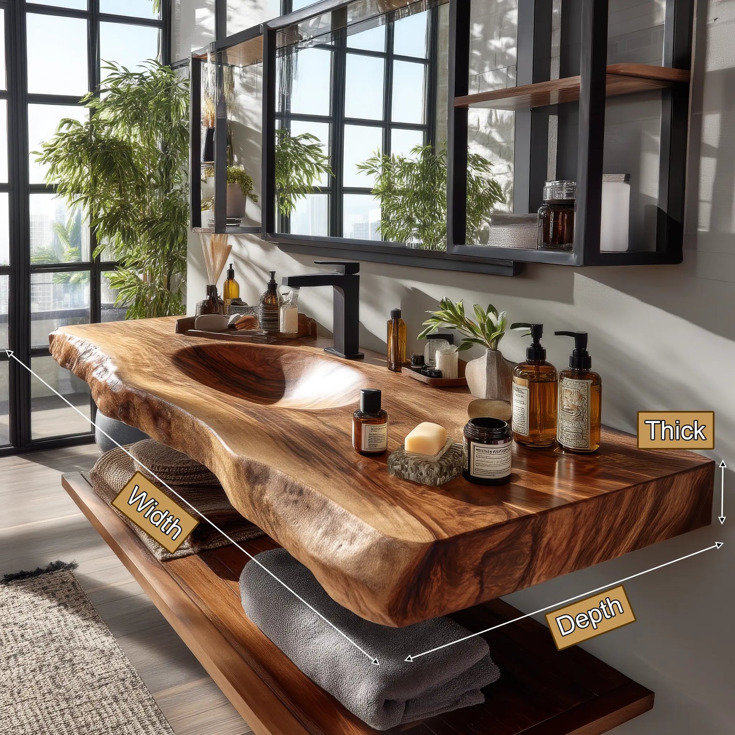 Arvion Live Edge Solid Wood Floating Bathroom Vanity with Integrated Sink SPA951365 Lynnsnail