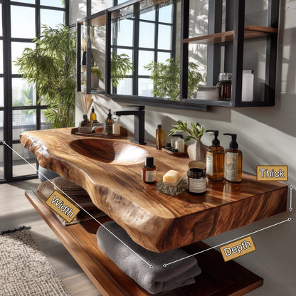Arvion Live Edge Solid Wood Floating Bathroom Vanity with Integrated Sink SPA951365 Lynnsnail
