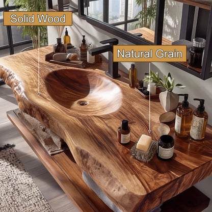 Arvion Live Edge Solid Wood Floating Bathroom Vanity with Integrated Sink SPA951365 Lynnsnail