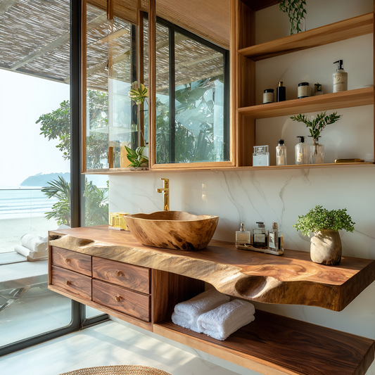 Aurelin Shore Live Edge Floating Bathroom Vanity with Drawers