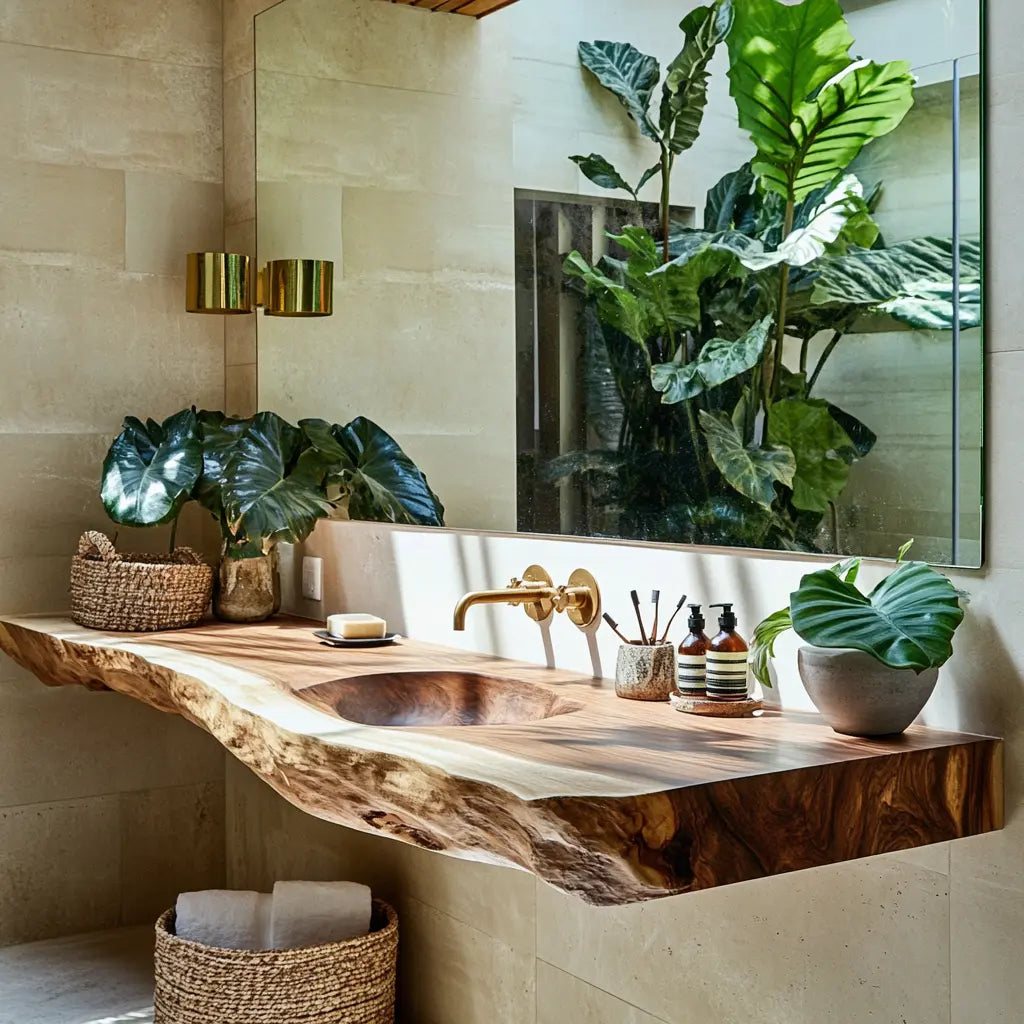 Aurevia Live Edge Solid Wood Floating Bathroom Vanity with Integrated Sink Lynnsnail