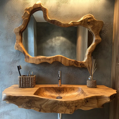 Aurevik Live Edge Solid Wood Floating Bathroom Vanity with Integrated Sink Lynnsnail