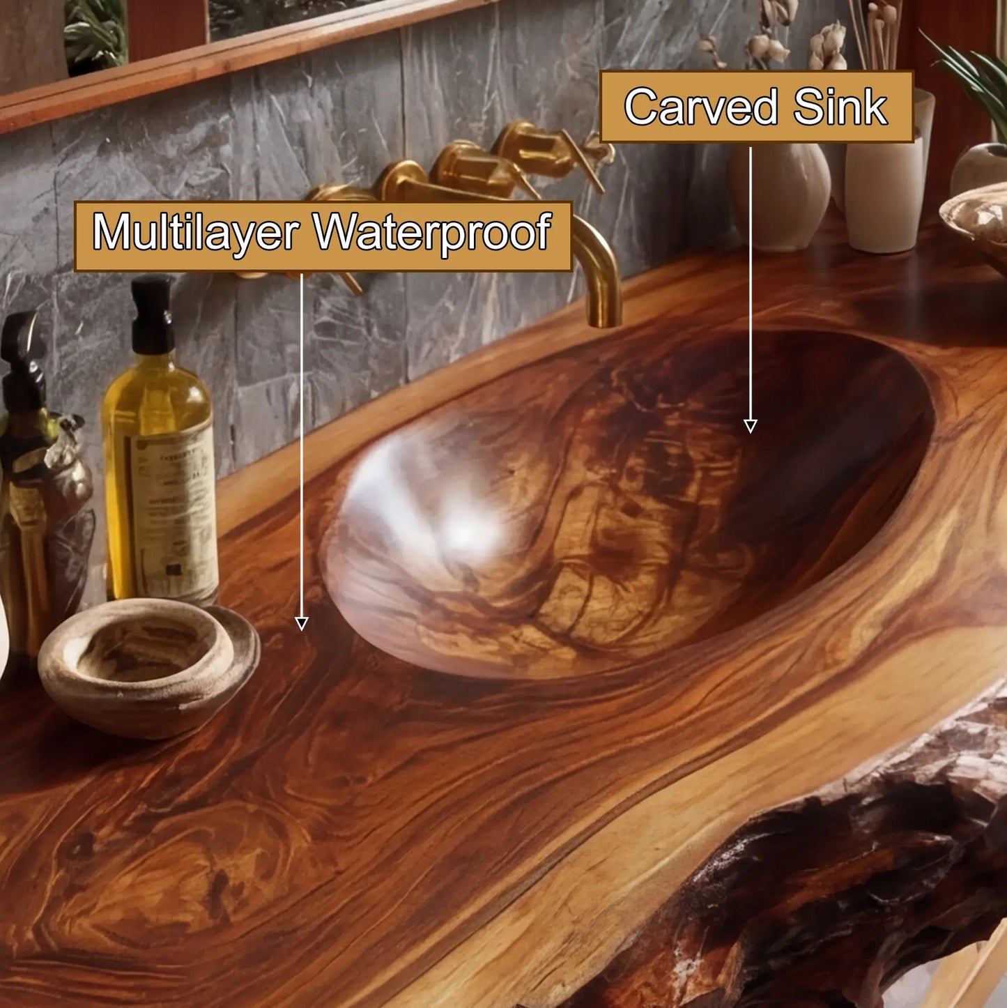 Avendra Live Edge Solid Wood Floating Bathroom Vanity with Integrated Sink SPA201365 Lynnsnail