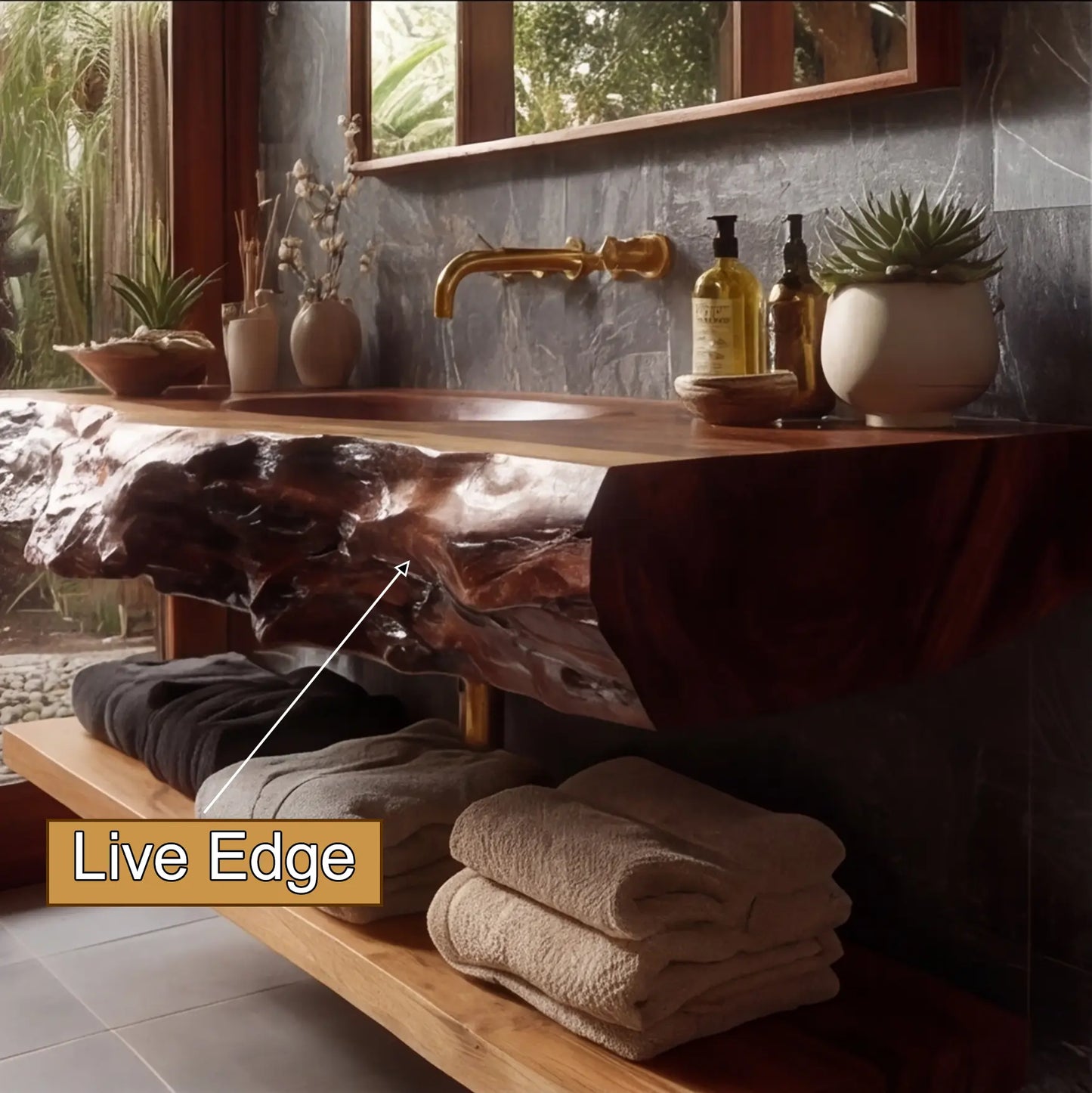 Avendra Live Edge Solid Wood Floating Bathroom Vanity with Integrated Sink SPA201365 Lynnsnail