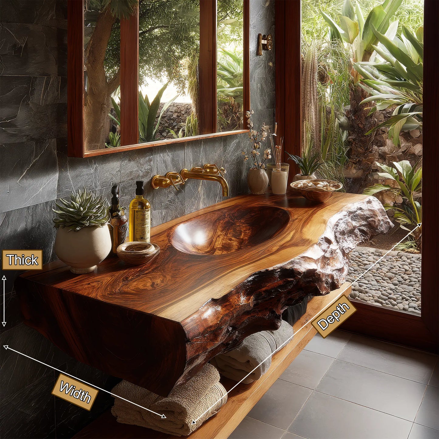 Avendra Live Edge Solid Wood Floating Bathroom Vanity with Integrated Sink SPA201365 Lynnsnail