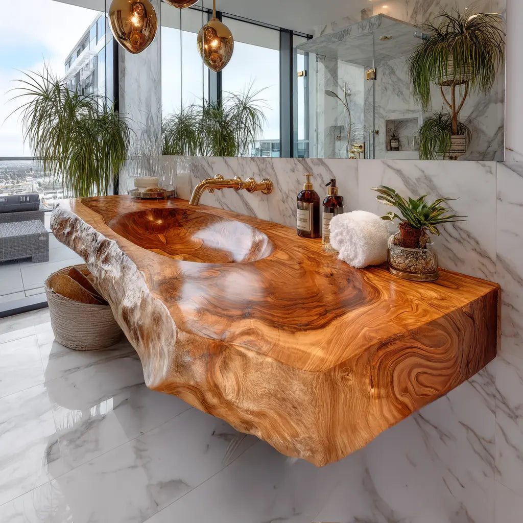 Avensa Live Edge Solid Wood Floating Bathroom Vanity with Integrated Sink SPA362594 Lynnsnail
