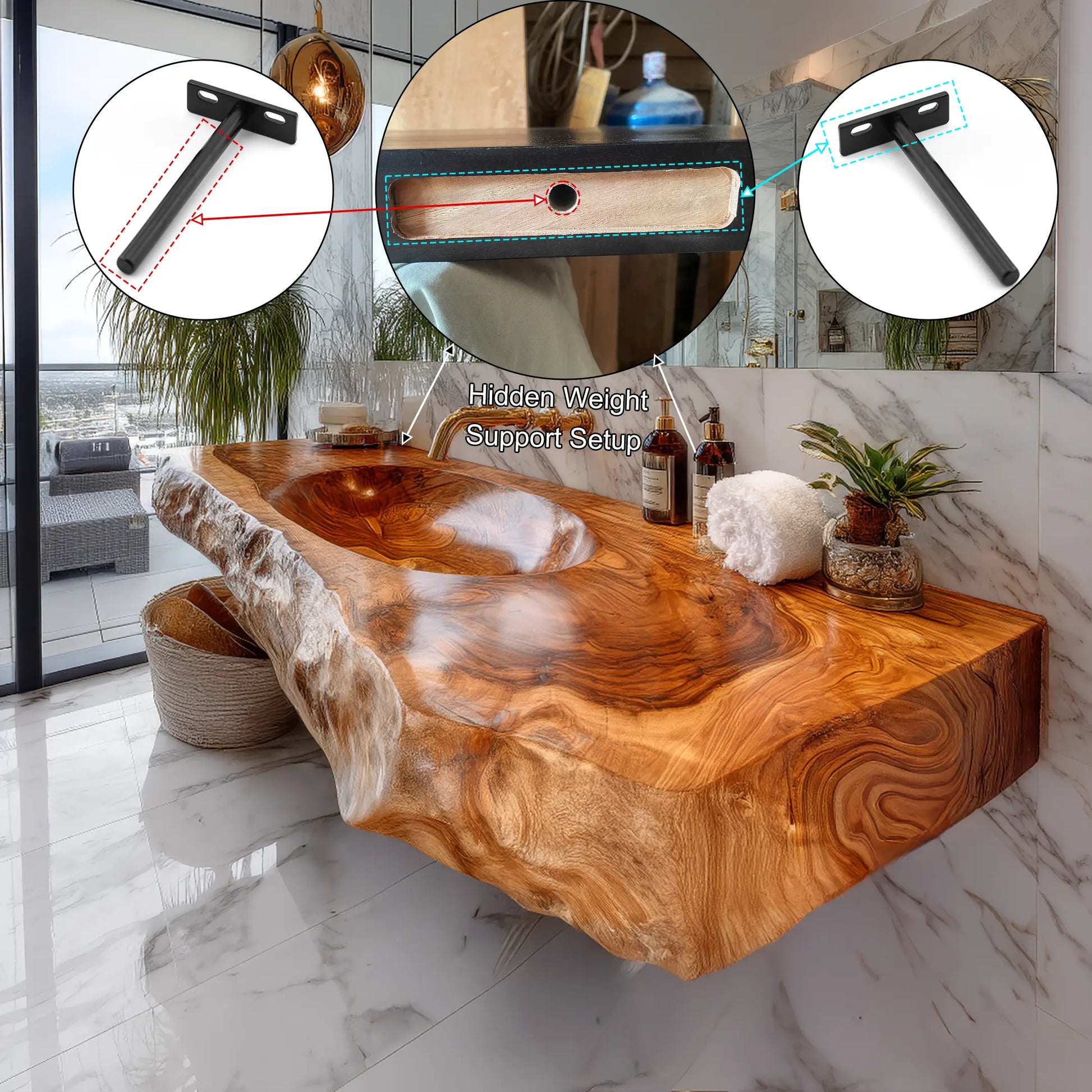 Avensa Live Edge Solid Wood Floating Bathroom Vanity with Integrated Sink SPA362594 Lynnsnail