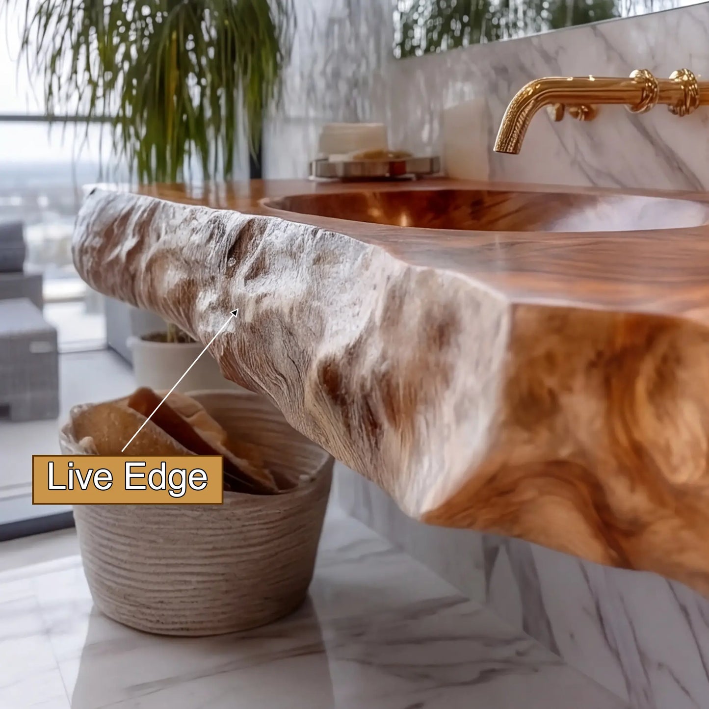 Avensa Live Edge Solid Wood Floating Bathroom Vanity with Integrated Sink SPA362594 Lynnsnail