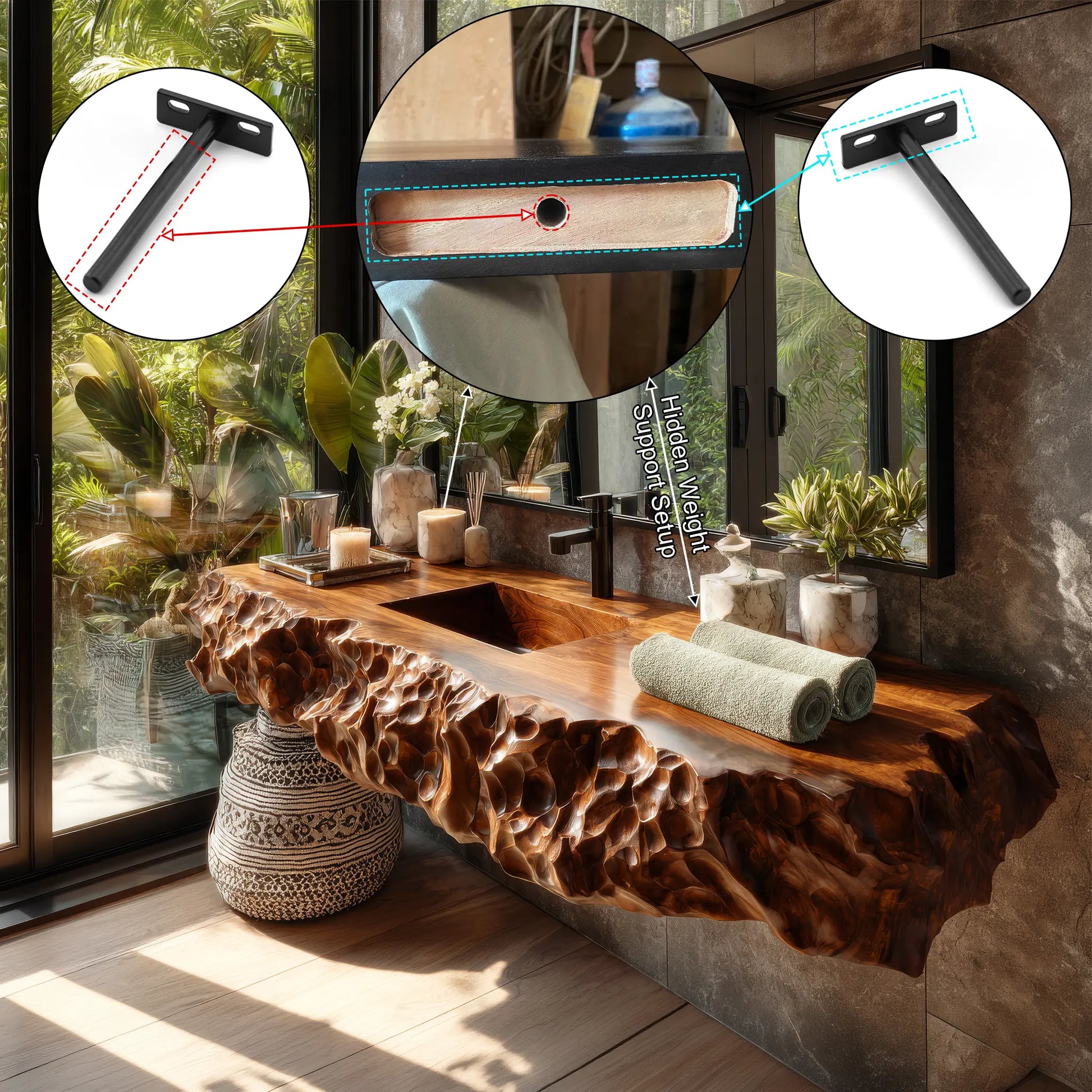 Averion Sculpted Solid Wood Floating Bathroom Vanity with Integrated Sink Lynnsnail
