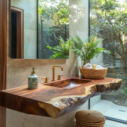 Averra Live Edge Solid Wood Floating Bathroom Vanity with Integrated Sink Lynnsnail