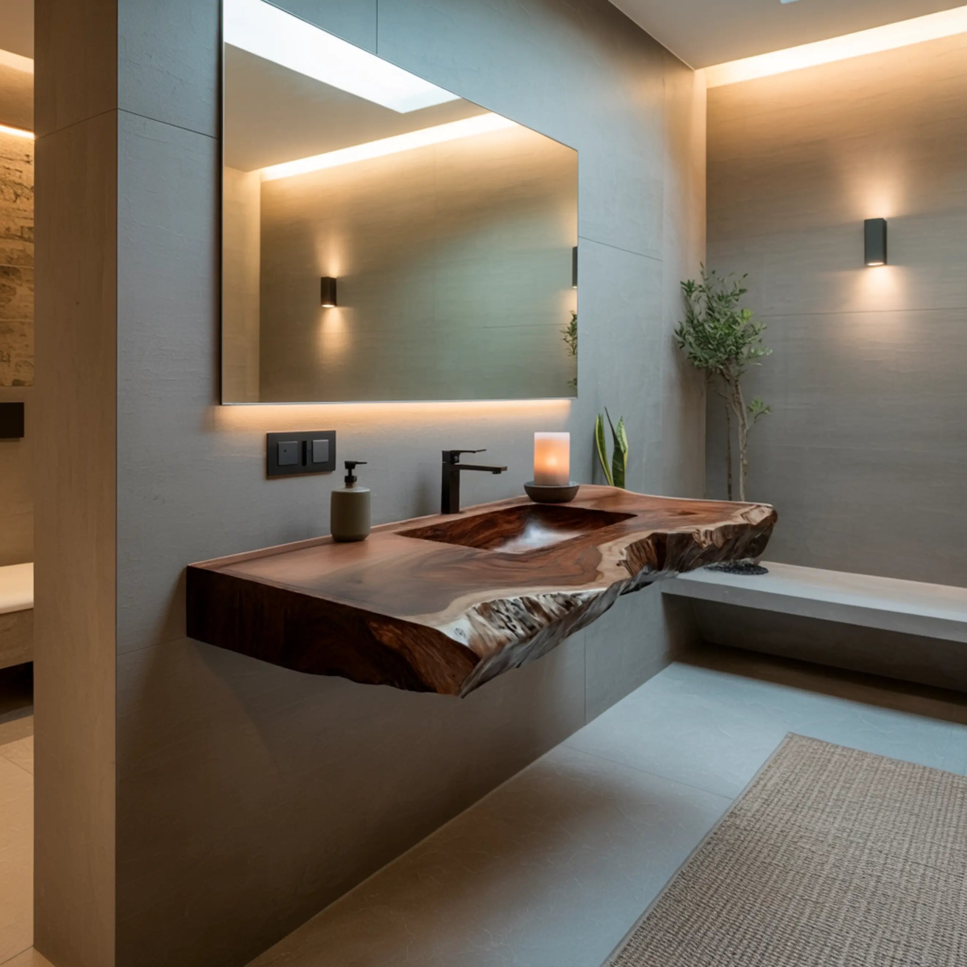 Averra Live Edge Solid Wood Floating Bathroom Vanity with Integrated Sink Lynnsnail