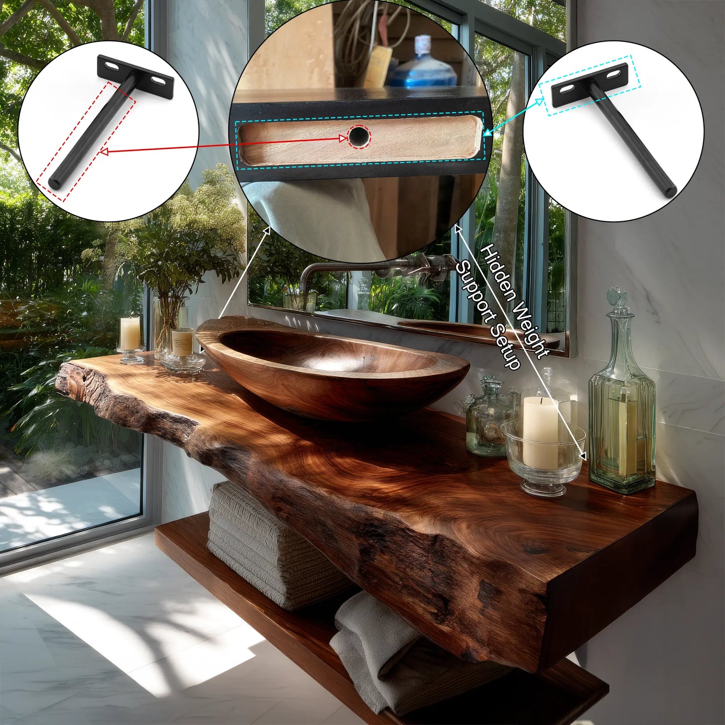 Avrelis Live Edge Solid Wood Floating Bathroom Vanity SPA900423 Lynnsnail