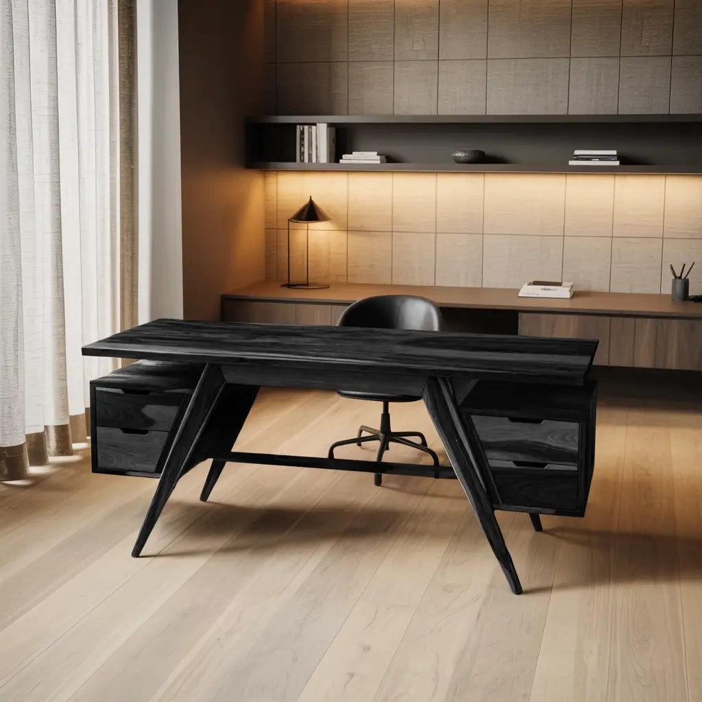 Modern Executive Wooden Desk With Angled Legs And Drawers For Home Office Lynnsnail
