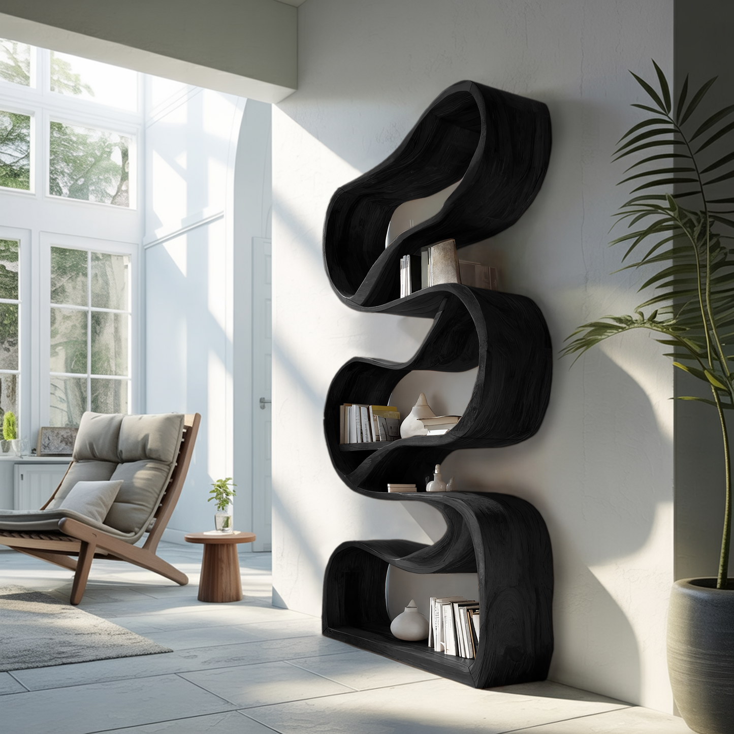 Modern Sculptural Bookcase Statement Design For Hallway Lynnsnail