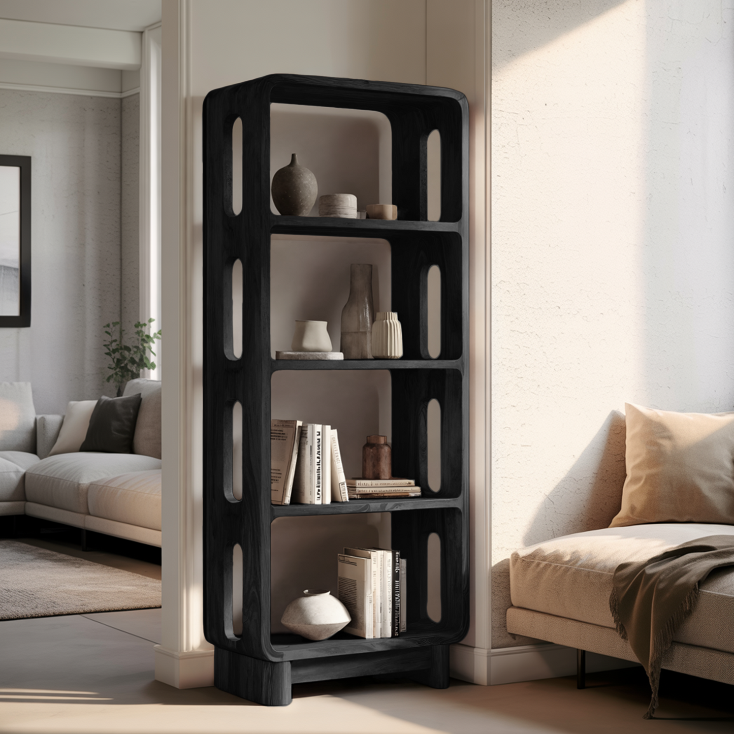 Contemporary Tall Bookshelf For Living Or Bedroom Lynnsnail