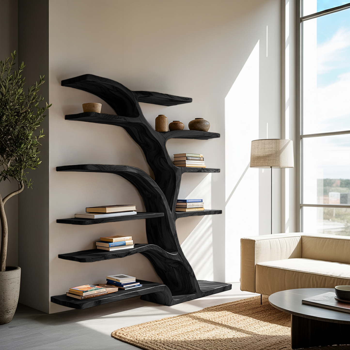 Modern Bookshelf Flowing Curved Design For Living Decor Lynnsnail