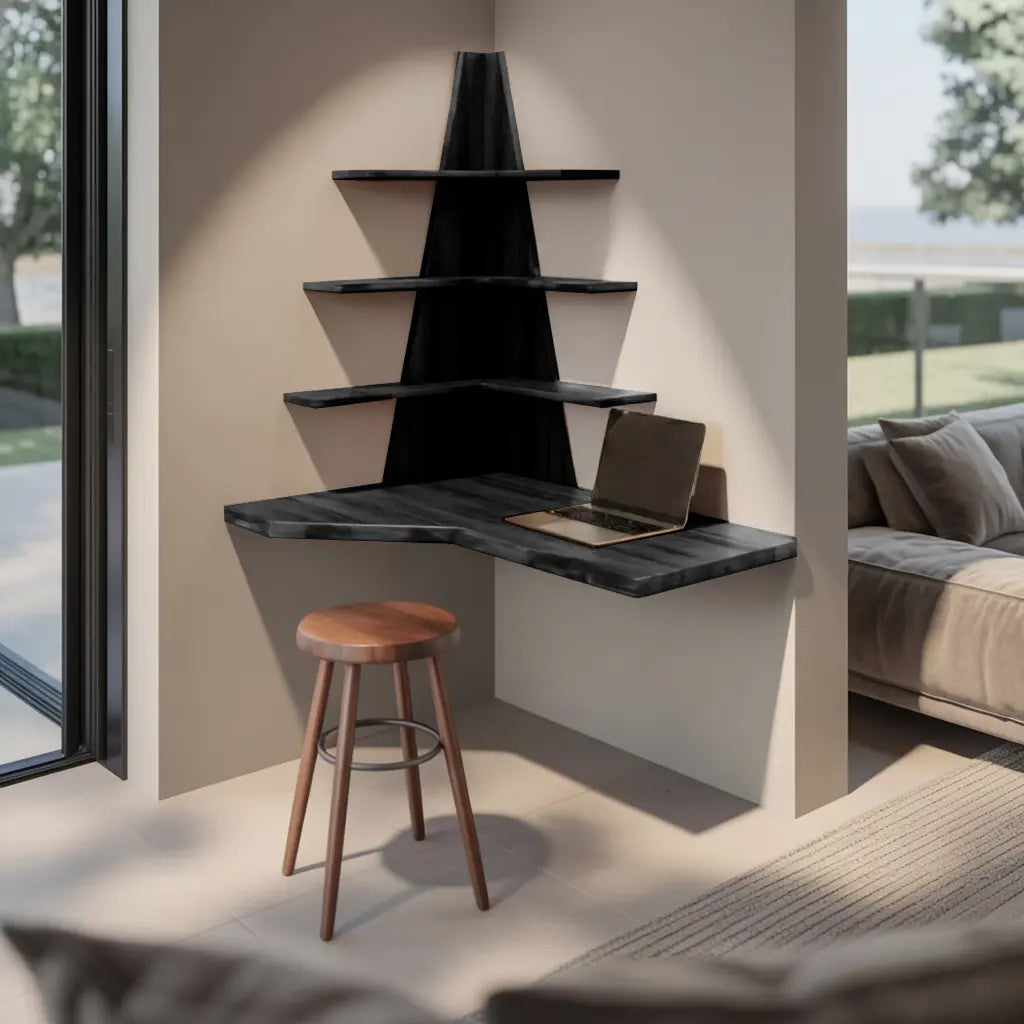 Modern Floating Corner Desk With Tree Shelves For Home Office And Apartment Lynnsnail
