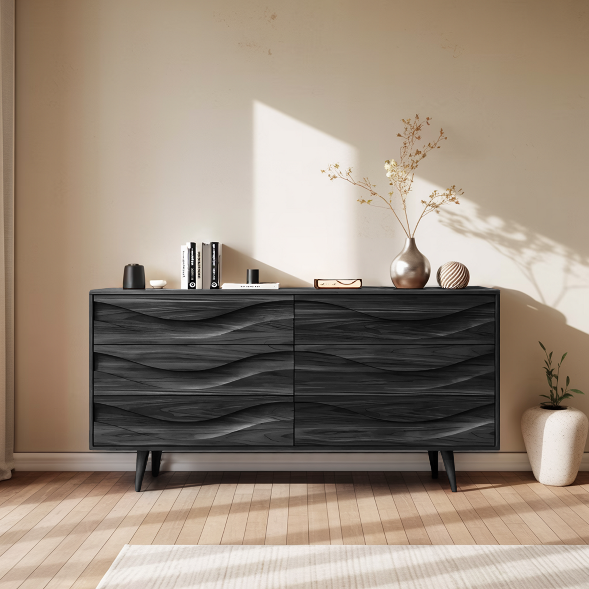 Modern Carved Wave Front Sideboard For Entryway Living Room Lynnsnail