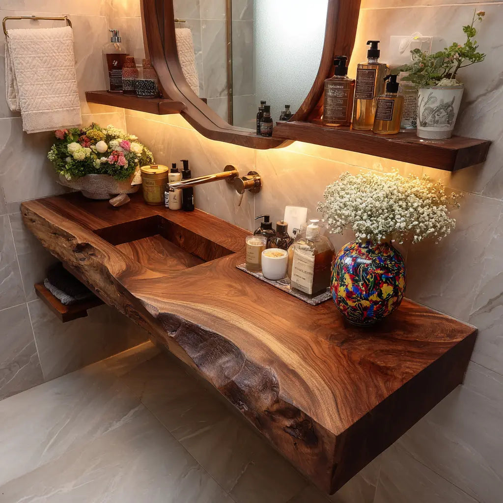 Bravion Live Edge Solid Wood Floating Bathroom Vanity with Integrated Sink SPA912538 Lynnsnail