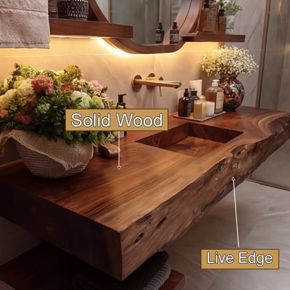 Bravion Live Edge Solid Wood Floating Bathroom Vanity with Integrated Sink SPA912538 Lynnsnail
