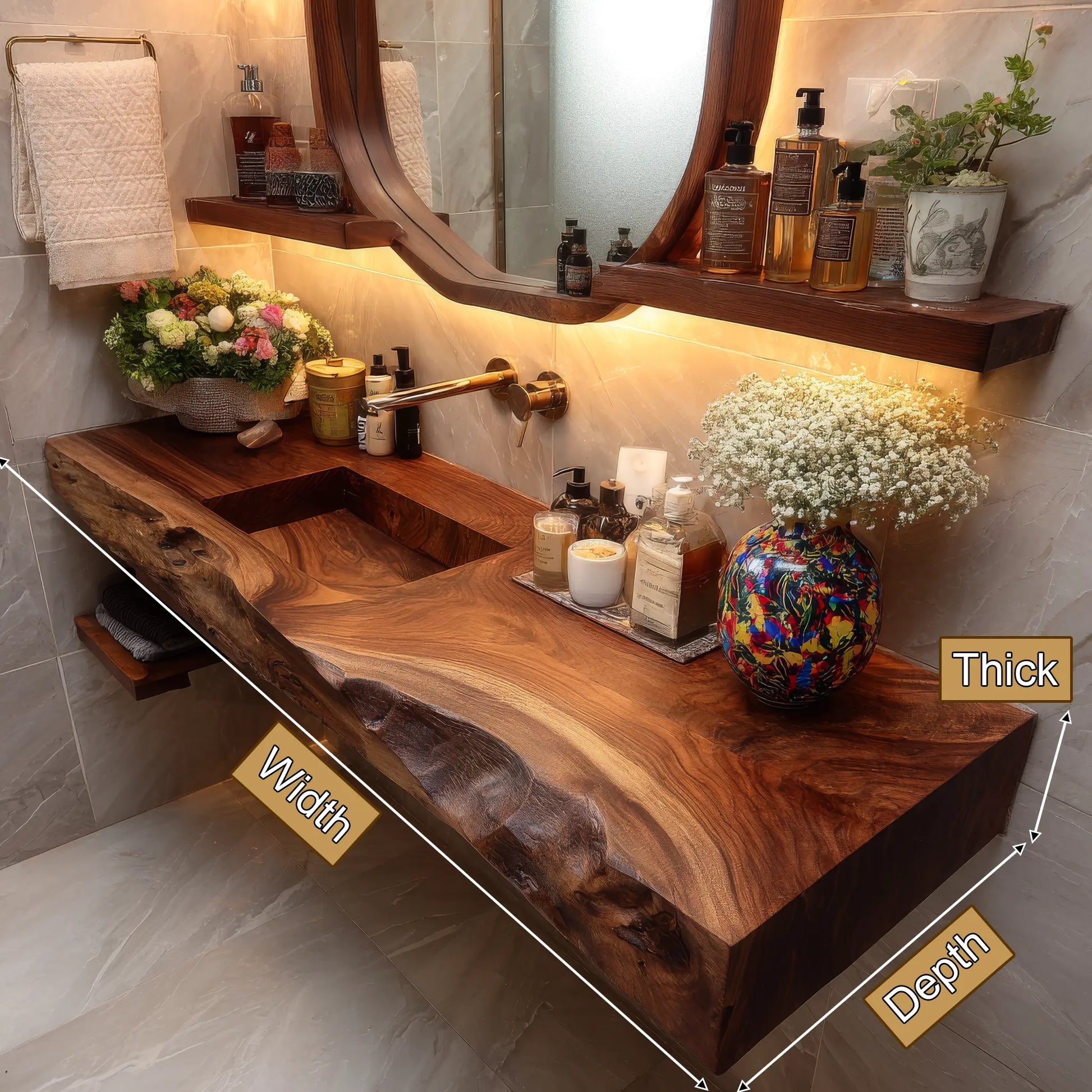 Bravion Live Edge Solid Wood Floating Bathroom Vanity with Integrated Sink SPA912538 Lynnsnail