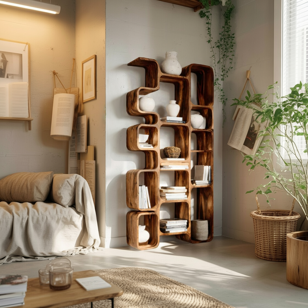 Modern Bookshelf With Integrated Compartments For Living Room Lynnsnail