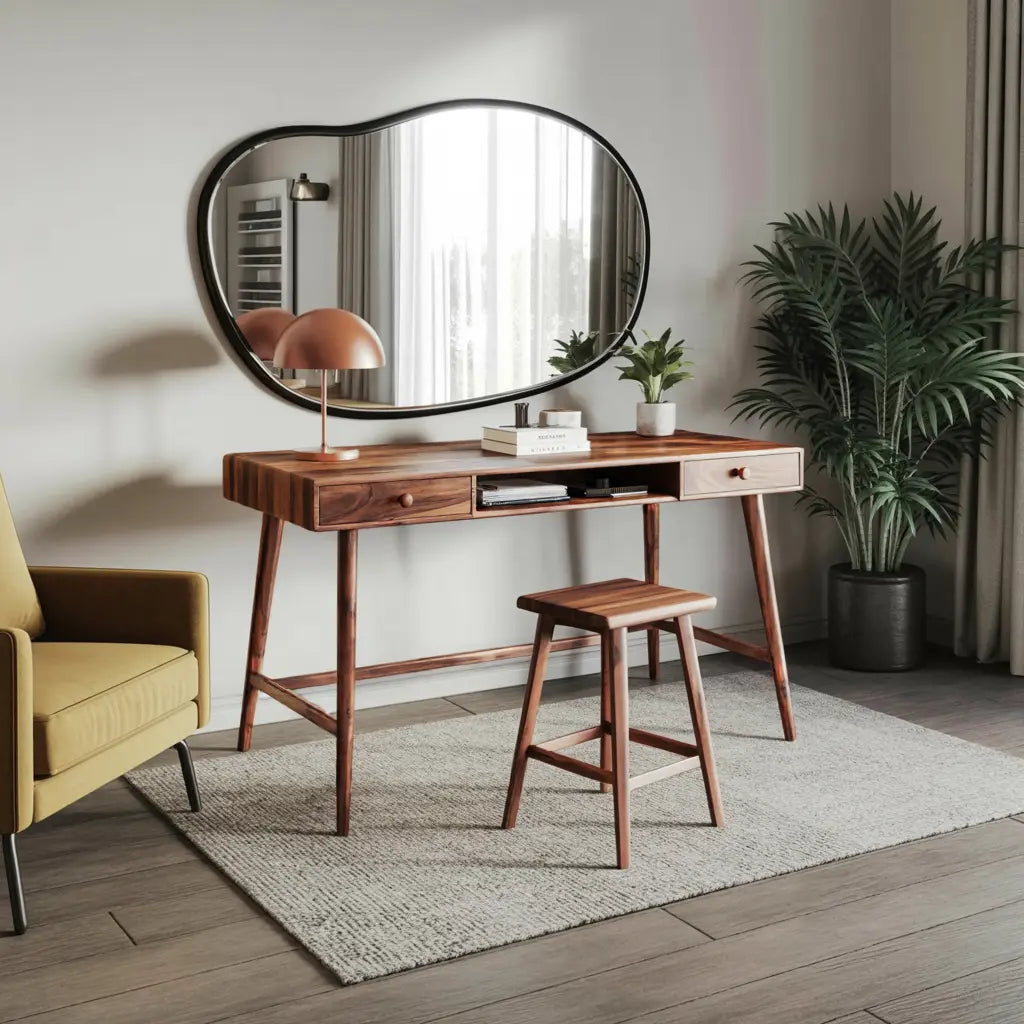 Mid Century Desk With Drawer For Home Office And Workspace Lynnsnail