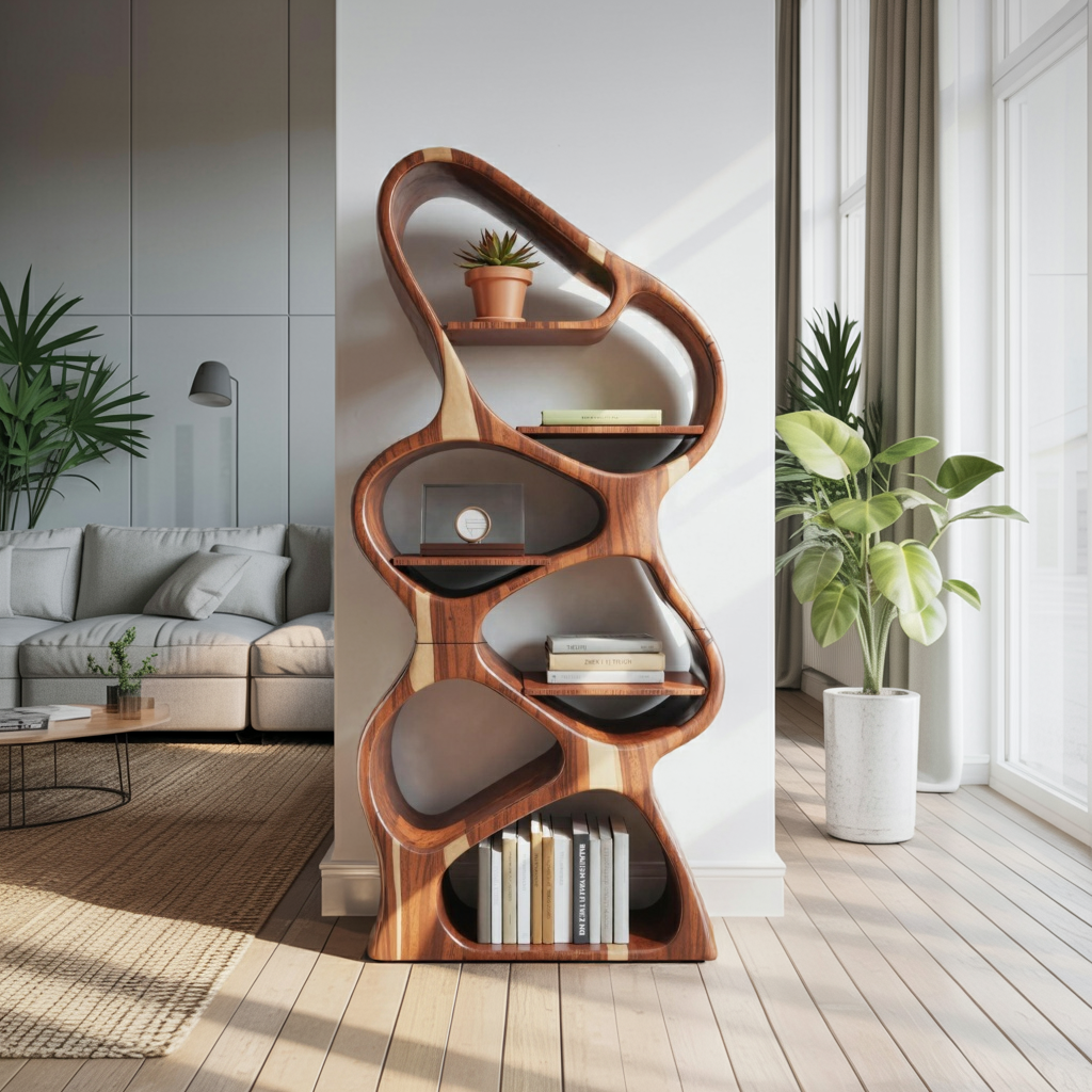 Modern Sculptural Bookshelf With Flowing Shelves For Home Library And Living Room Lynnsnail