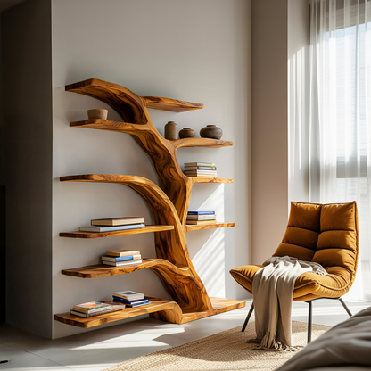 Modern Bookshelf Flowing Curved Design For Living Decor Lynnsnail