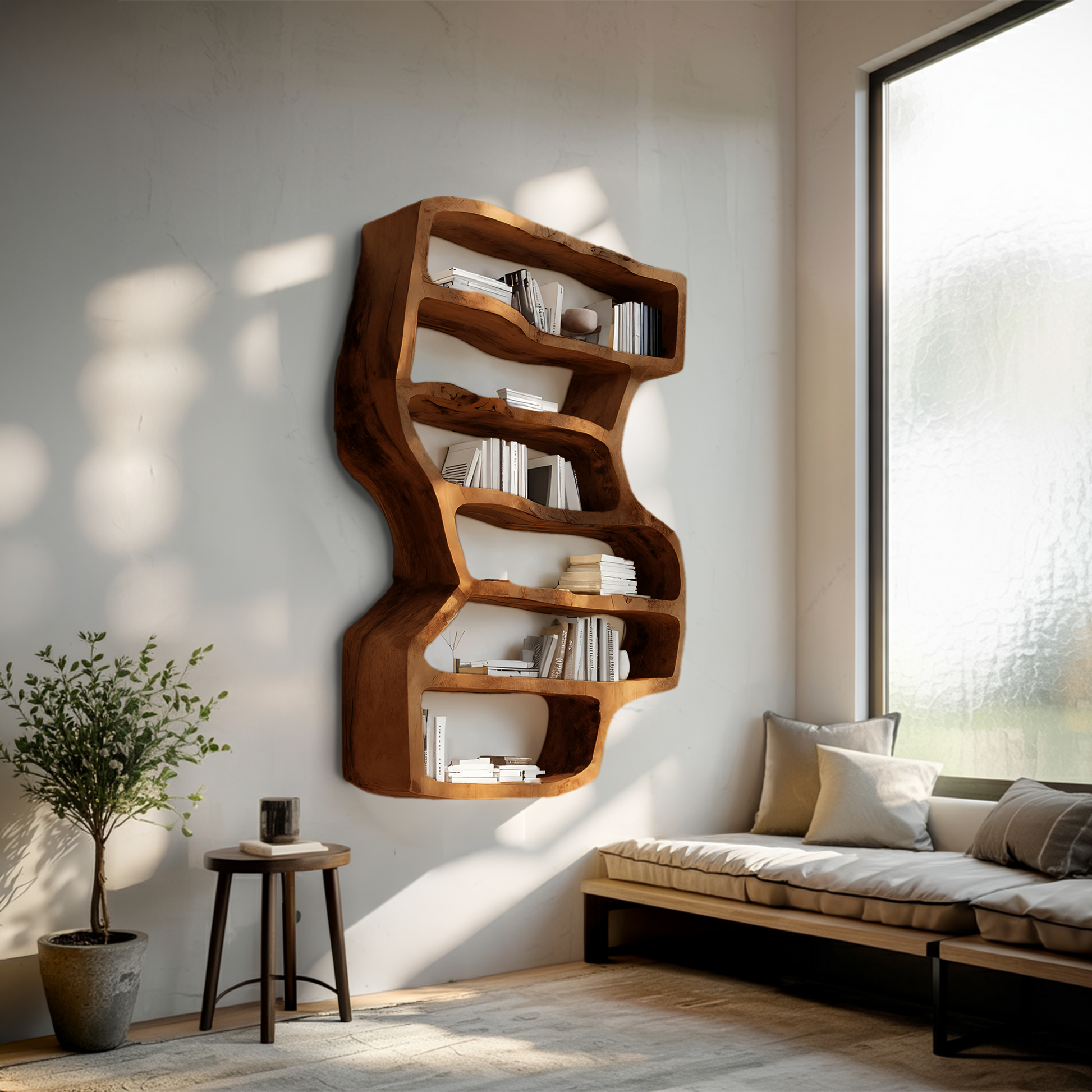 Organic Sculptural Wall Bookcase For Living Room Decor Lynnsnail